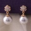 Grace Jun 18K Gold Plated CZ With Simulated Pearl Flower Shape Clip-on Drop Earrings for Women Lightweight Cuff Ear Clip view 3