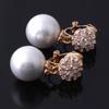 Grace Jun 18K Gold Plated CZ With Simulated Pearl Flower Shape Clip-on Drop Earrings for Women Lightweight Cuff Ear Clip view 4