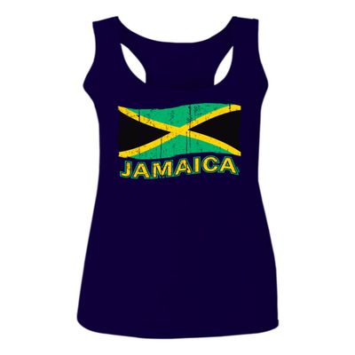 0052. Carribean Outfit Jamaica Jamaican National Country Flag Women's Tank Top Racerback (Navy Blue, Large)