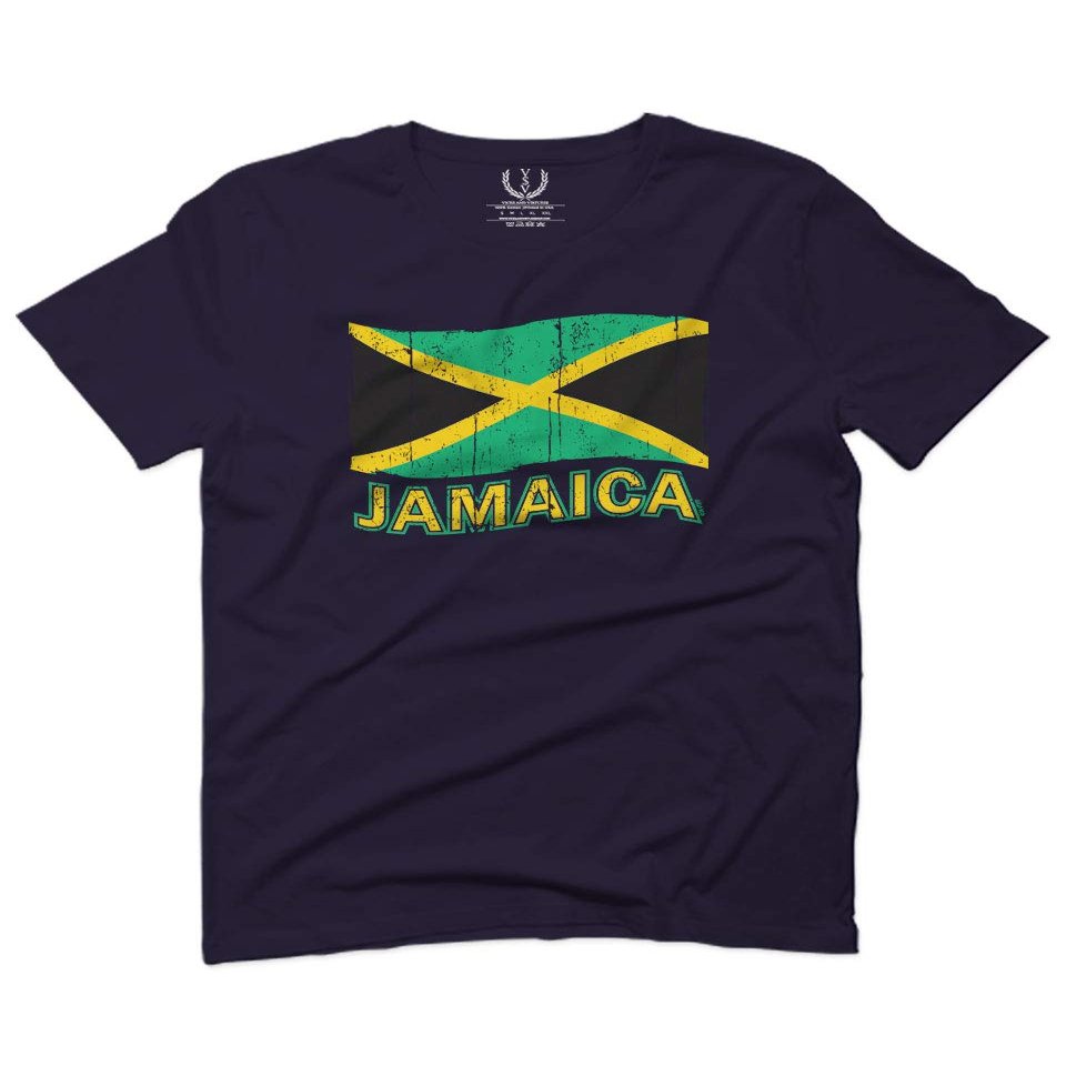 0052. Carribean Outfit Jamaica Jamaican National Country Flag for Men T Shirt (Navy Blue, 2X-Large)