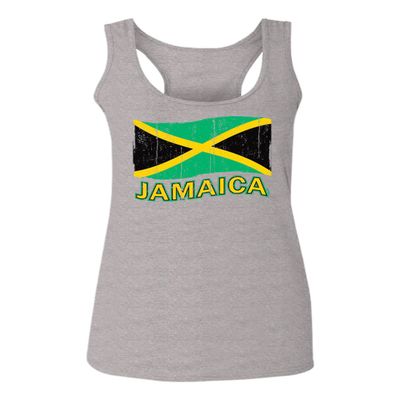 0052. Carribean Outfit Jamaica Jamaican National Country Flag Women's Tank Top Racerback (Light Gray Medium)