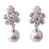 Grace Jun Bridal Luxury Platinum Plated CZ With Simulated Pearl Flower Shape Clip on Earrings No Pierced Earrings Ear Clip view 1