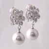 Grace Jun Bridal Luxury Platinum Plated CZ With Simulated Pearl Flower Shape Clip on Earrings No Pierced Earrings Ear Clip view 3