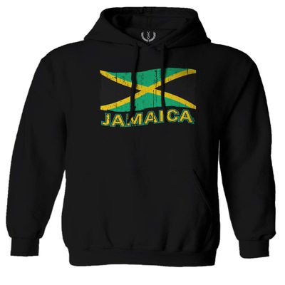 0052. Carribean Outfit Jamaica Jamaican National Country Flag Sweatshirt Pullover Hoodie (Black, Medium)