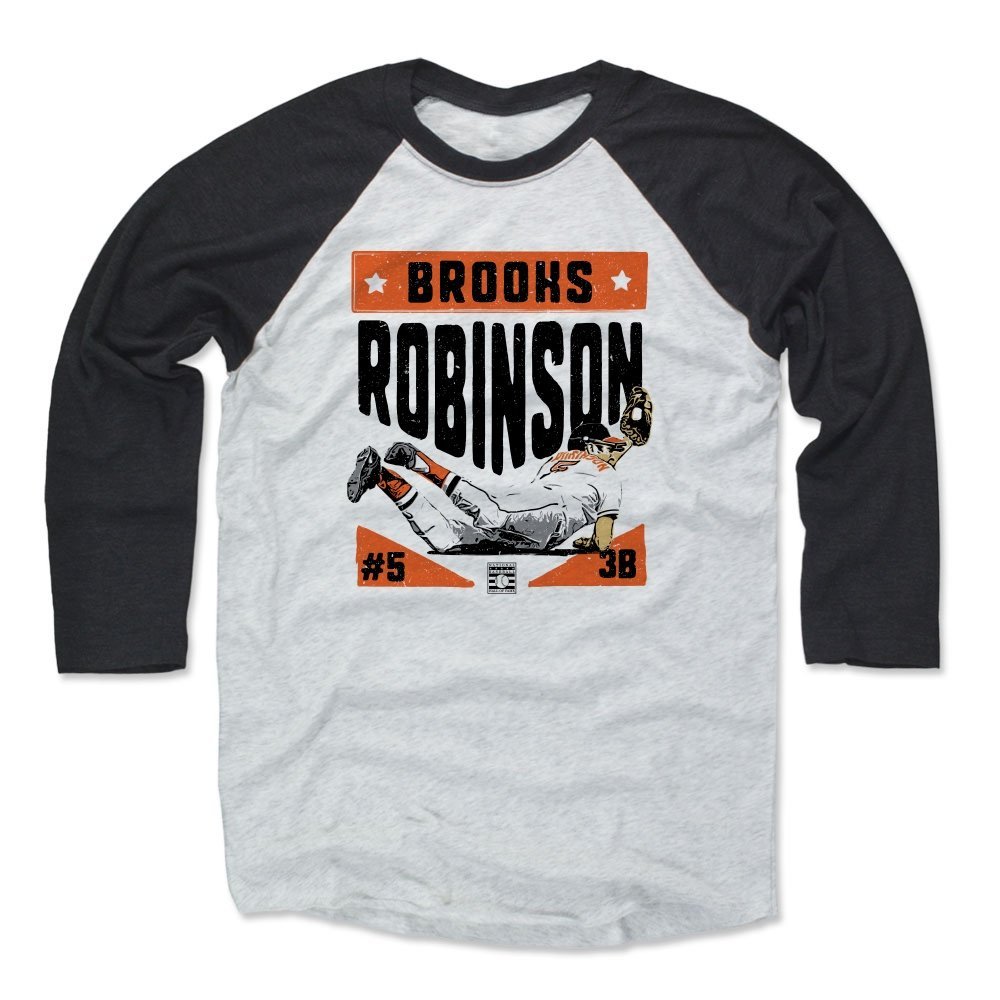 500 LEVEL Brooks Robinson 3/4 Sleeve T-Shirt (Baseball Tee, Large, Black/Ash) - Brooks Robinson Dive O