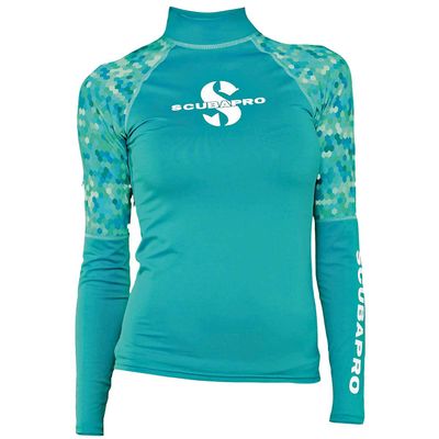 SCUBAPRO UPF 50 Rash Guard Long-Sleeve Womens Diving Shirt, for Scuba Diving and Water Sports, Pull-On Polyester Exposure Protection Layer, Large, Caribbean