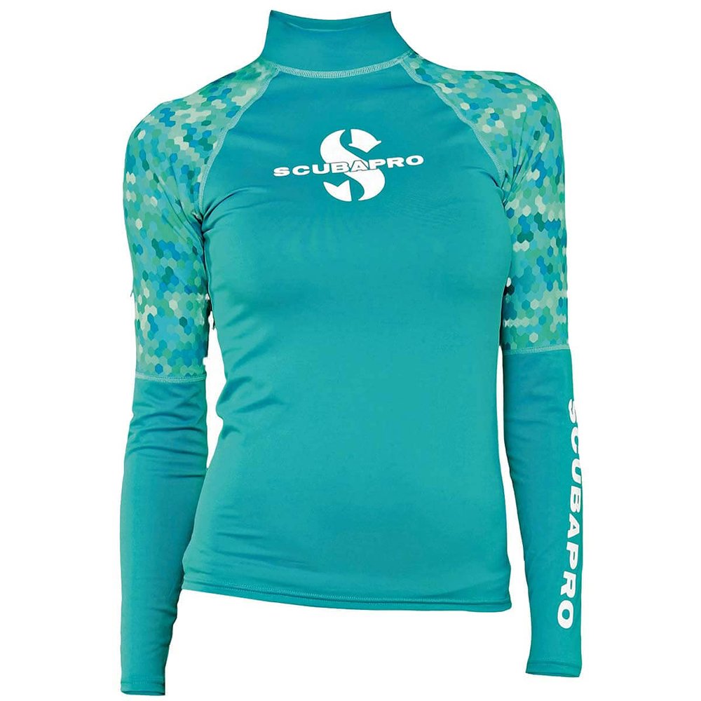 SCUBAPRO UPF 50 Rash Guard Long-Sleeve Womens Diving Shirt, for Scuba Diving and Water Sports, Pull-On Polyester Exposure Protection Layer, Large, Caribbean