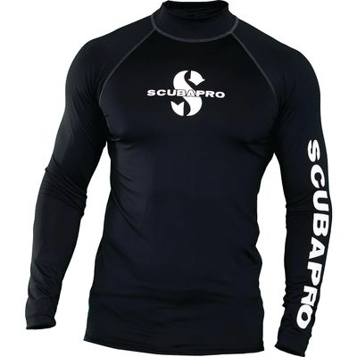 SCUBAPRO UPF 50 Rash Guard Long-Sleeve Mens Diving Shirt, for Scuba Diving and Water Sports, Pull-On Polyester Exposure Protection Layer, Medium, Black