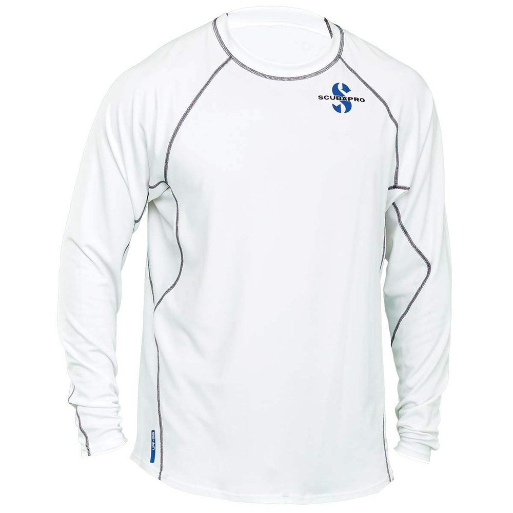 SCUBAPRO Men's UPF 50 Channel Flow Long Sleeve Rash Guard (Small, Ice) White