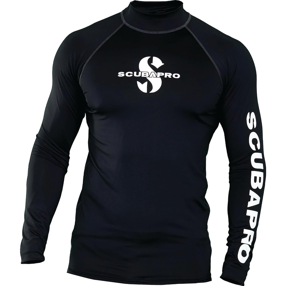 SCUBAPRO UPF 50 Rash Guard Long-Sleeve Mens Diving Shirt, for Scuba Diving and Water Sports, Pull-On Polyester Exposure Protection Layer, Large, Black