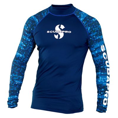 SCUBAPRO UPF 50 Rash Guard Long-Sleeve Mens Diving Shirt, for Scuba Diving and Water Sports, Pull-On Polyester Exposure Protection Layer, Small, Blue