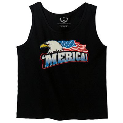 0055. Merica Eagle USA American Flag United States America Men's Tank Top (Black, Small)