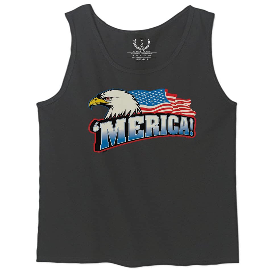 0055. Merica Eagle USA American Flag United States America Men's Tank Top (Charcoal, X-Large)