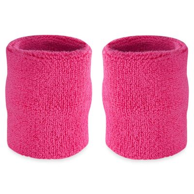 Suddora Arm Sweatbands, Absorbent and Breathable Thick Cotton Bands for Working Out, Gymnastics, Basketball, Tennis, and Football, Multiuse 4-inch Wristbands for Costumes, Neon Pink