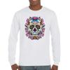 Floral Sugar Skull Day of The Dead Long Sleeve T-Shirt Dia de Muertos Calavera White Small view 2