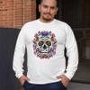 Floral Sugar Skull Day of The Dead Long Sleeve T-Shirt Dia de Muertos Calavera White Small view 3