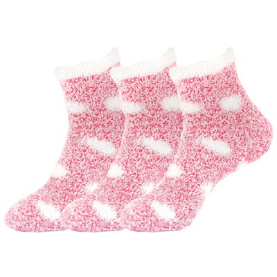 BambooMN Women's Fuzzy Polka Dot Cuff Socks - Magenta - 3 Pairs