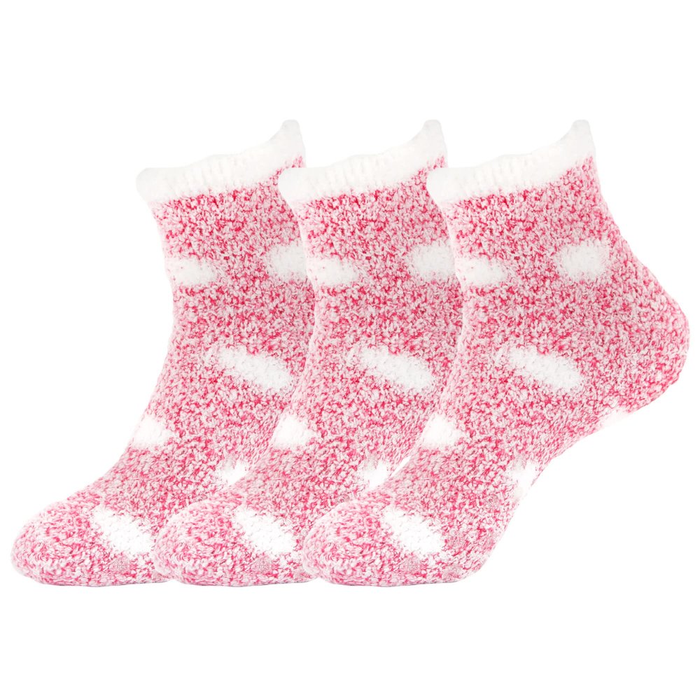 BambooMN Women's Fuzzy Polka Dot Cuff Socks - Magenta - 3 Pairs