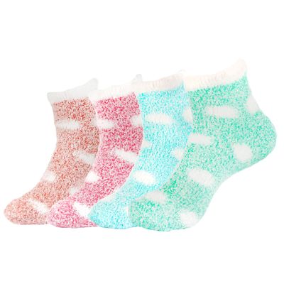 BambooMN Women's Fuzzy Polka Dot Cuff Socks - Assortment 4A - 4 Pairs