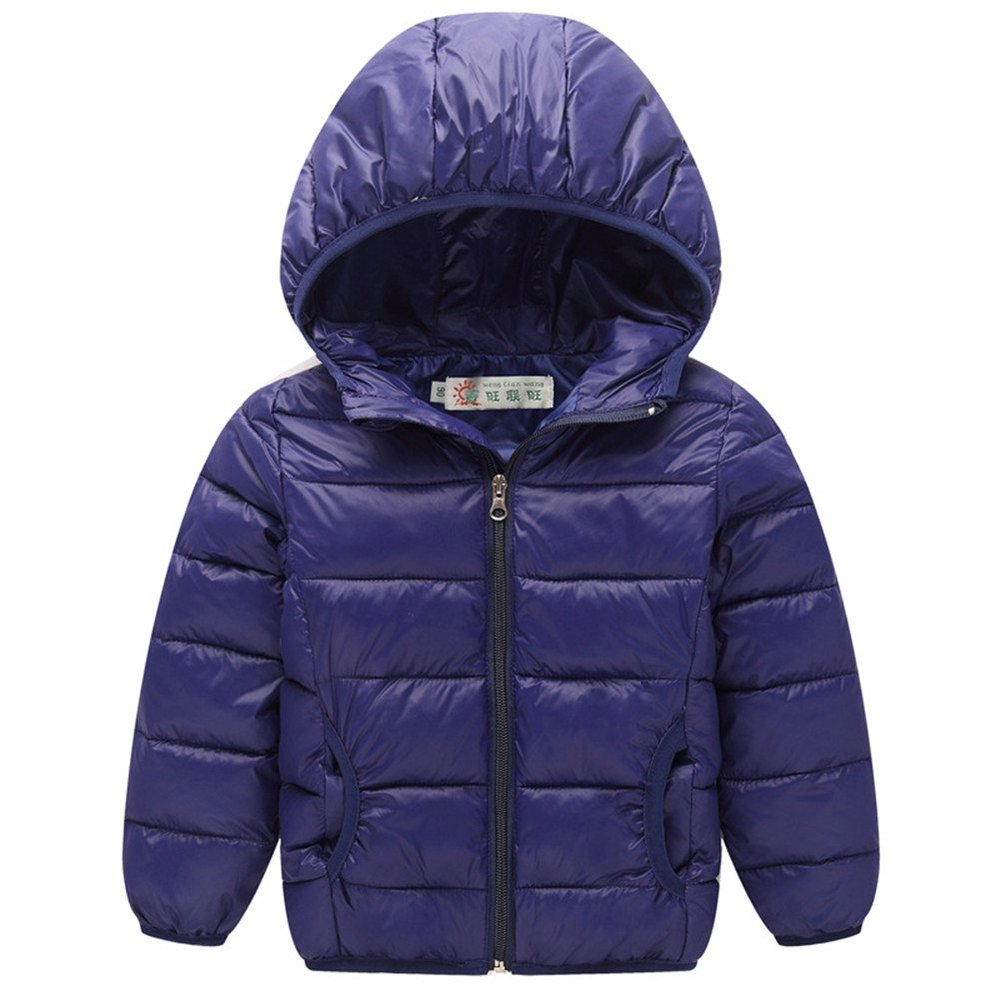 FTSUCQ Girls/Boys Windproof Warm Full Zip Down Coat Hooded Jacket,RoyalBlue 110