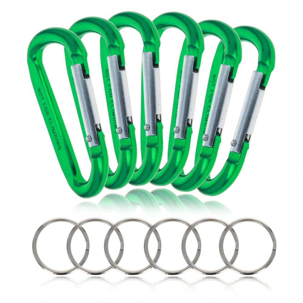ASR Outdoor 6-Pack Large Aluminum Carabiner Non-Locking Spring Clip Keychain, Green 3.25 inch