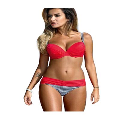 Letuwj Womens Beach Suit Sexy Swim Bandeau Swim Set Color Combined Red X-Small
