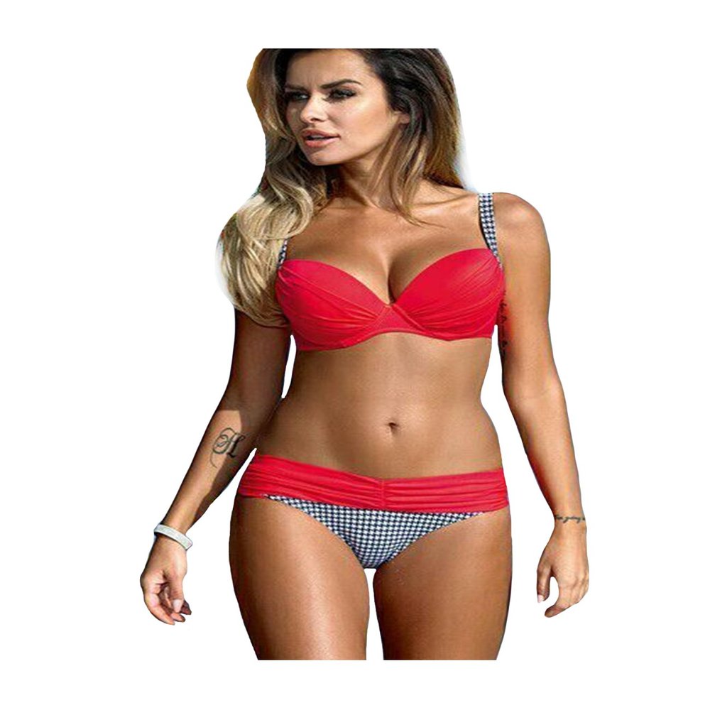 Letuwj Womens Beach Suit Sexy Swim Bandeau Swim Set Color Combined Red X-Small