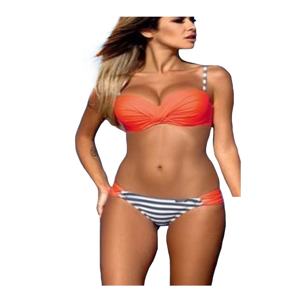 Letuwj Womens Beach Suit Sexy Swim Bandeau Swim Set Color Combined Orange X-Small