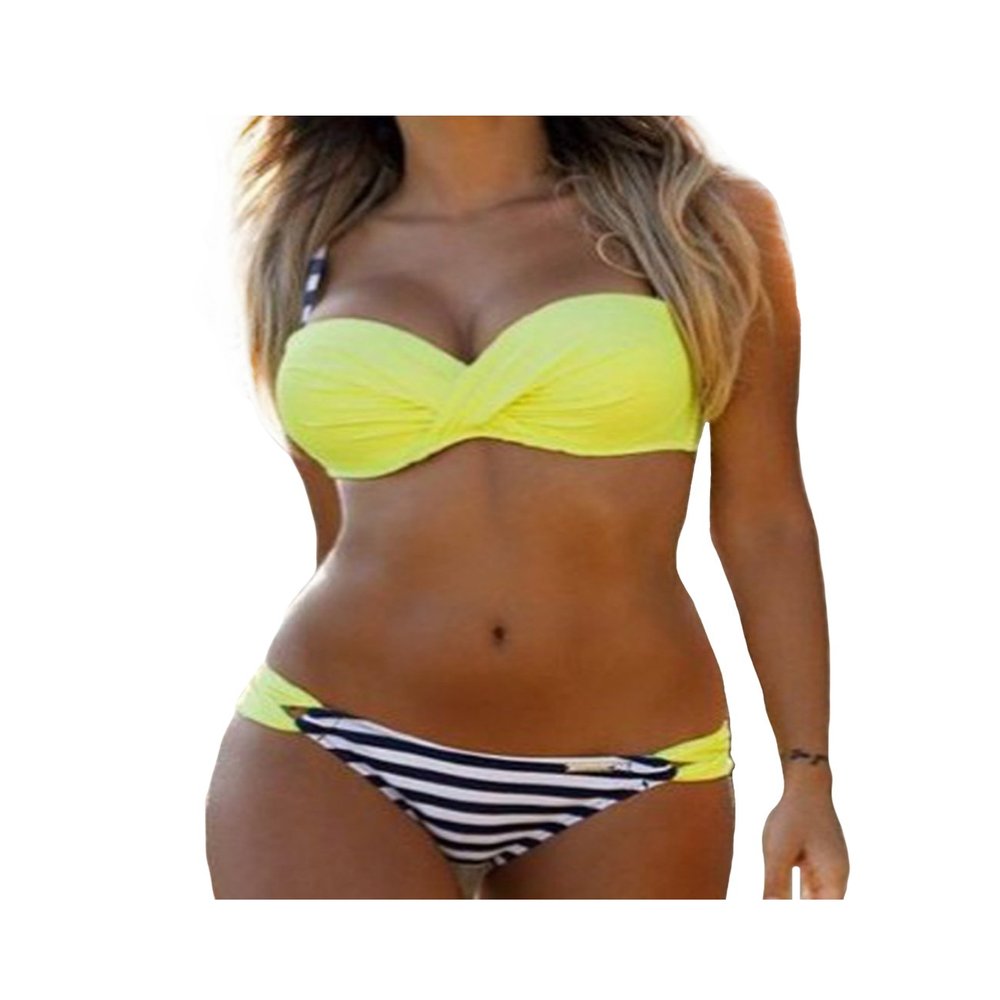 Letuwj Womens Beach Suit Sexy Swim Bandeau Swim Set Color Combined Yellow 1 X-Small