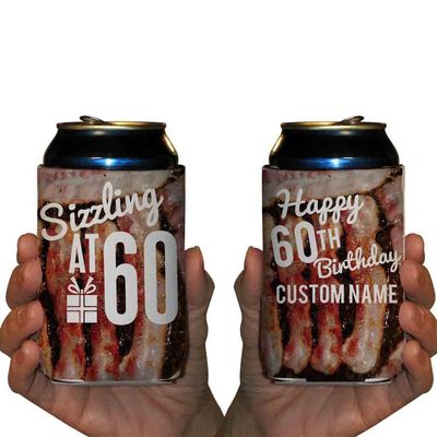 VictoryStore Can and Beverage Coolers - Custom 60th Birthday,"Sizzling At 60" Design, Set of 12