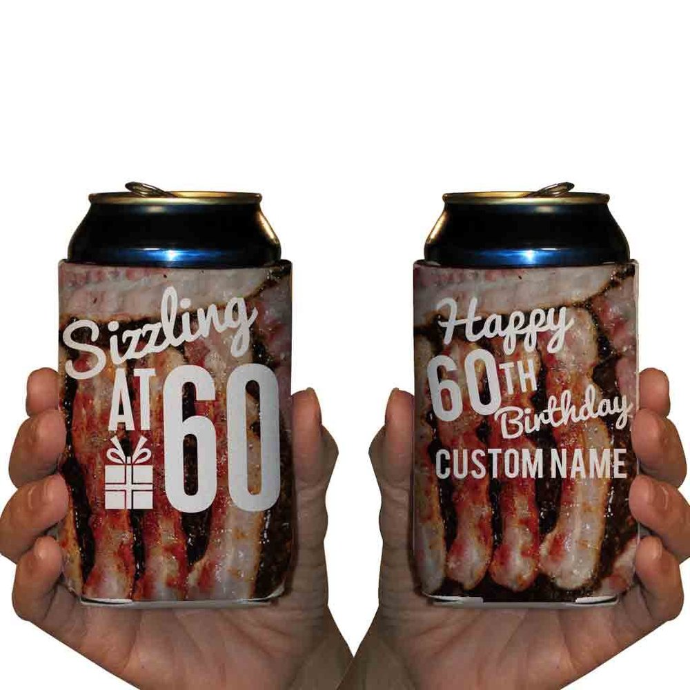 VictoryStore Can and Beverage Coolers - Custom 60th Birthday,"Sizzling At 60" Design, Set of 12