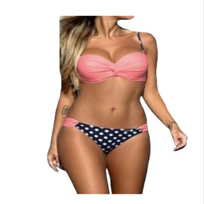Letuwj Womens Beach Suit Sexy Swim Bandeau Swim Set Color Combined Pink Medium