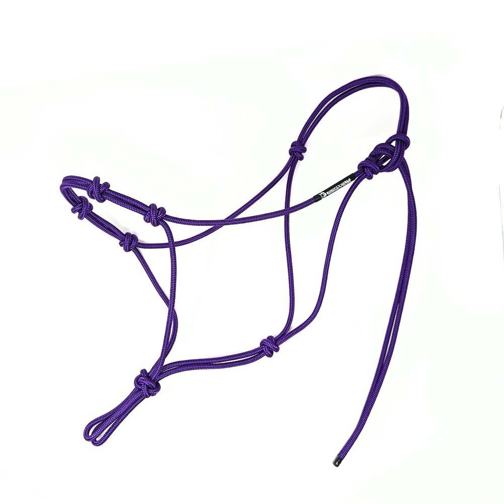 Knotty Girlz Horse Rope Training Halter - 4 Knot 1/4" Stiff Halter Cord - Used by Famous Trainers Multiple Sizes Multiple Colors (Purple, Large)