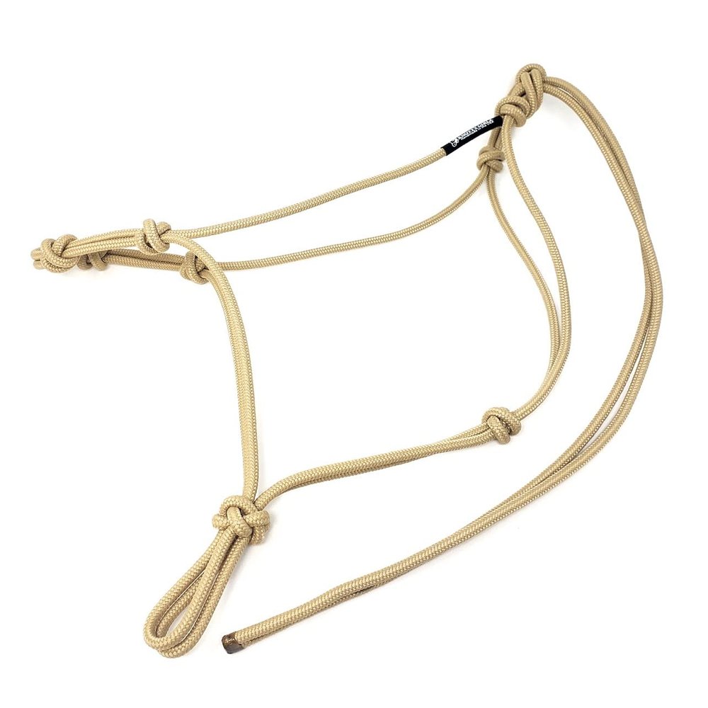 Knotty Girlz Horse Rope Training Halter - 4 Knot 1/4" Stiff Halter Cord - Used by Famous Trainers Multiple Sizes Multiple Colors (Beige, Large)