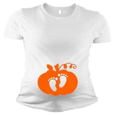 Maternity Short Sleeve T-Shirt - Pumpkin w/Baby Feet, White, XL