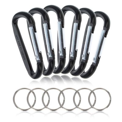 ASR Outdoor 6-Pack Small Aluminum Carabiner Non-Locking Spring Clip Keychain, Black 1.5 inch