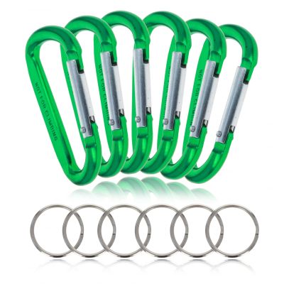 ASR Outdoor 6-Pack Extra Small Aluminum Carabiner Non-Locking Spring Clip Keychain, Green 1 inch