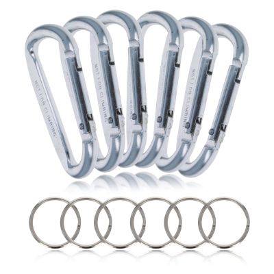 ASR Outdoor 6-Pack Medium Aluminum Carabiner Non-Locking Spring Clip Keychain, Silver 2.75 inch