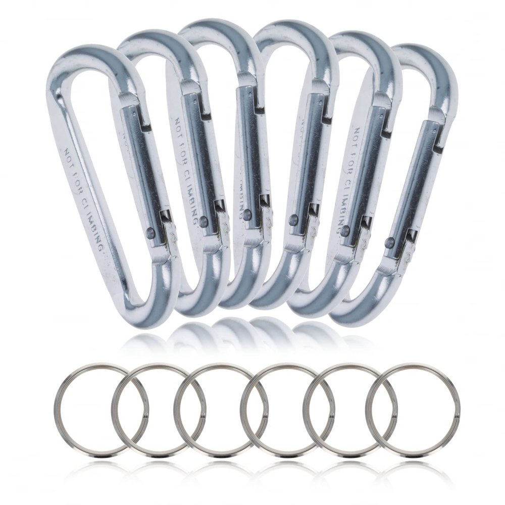 ASR Outdoor 6-Pack Medium Aluminum Carabiner Non-Locking Spring Clip Keychain, Silver 2.75 inch