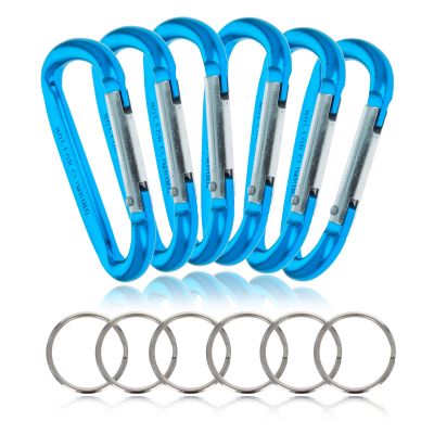 ASR Outdoor 6-Pack Medium Aluminum Carabiner Non-Locking Spring Clip Keychain, Blue 2.75 inch