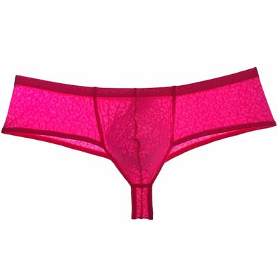 JAXFSTK Men Underwear Jacquard Lace Bulge Pouch Thong Underwear Guy Sports Brazilain Bikini Boxers Pink L