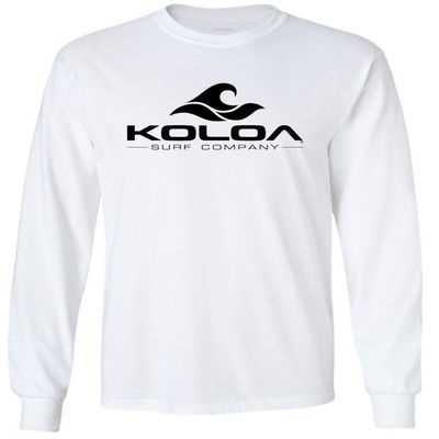 Joe's USA Koloa Surf Classic Wave Logo Long Sleeve Cotton T-Shirt-M-White/b