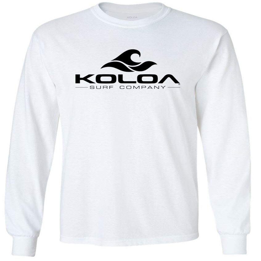 Joe's USA Koloa Surf Classic Wave Logo Long Sleeve Cotton T-Shirt-M-White/b