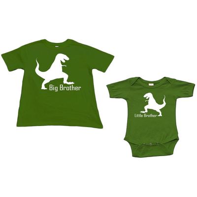 Baby 12-18m + Boys 6y, Green/Green (Little Brother & Big Brother-Dinosour)