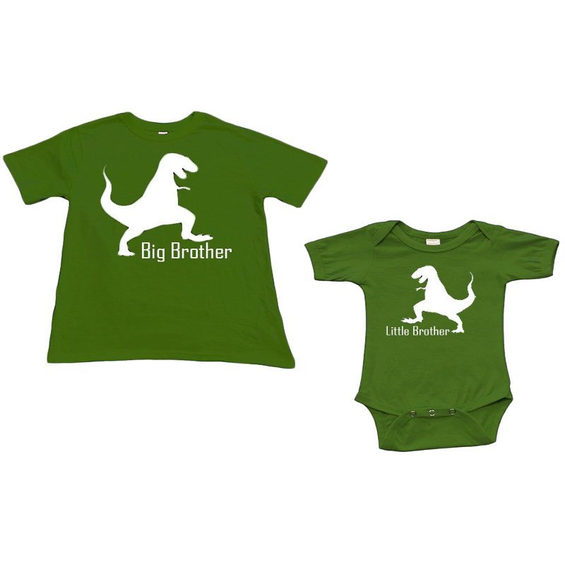 Baby 12-18m + Boys 6y, Green/Green (Little Brother & Big Brother-Dinosour)