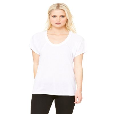 By Bella + Canvas Ladies Flowy Raglan T-Shirt - White - S - (Style # B8801 - Original Label)