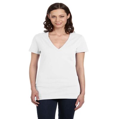 Bella + Canvas Ladies Jersey Short-Sleeve Deep V-Neck T-Shirt - WHITE - 2XL - (Style # B6035 - Original Label)