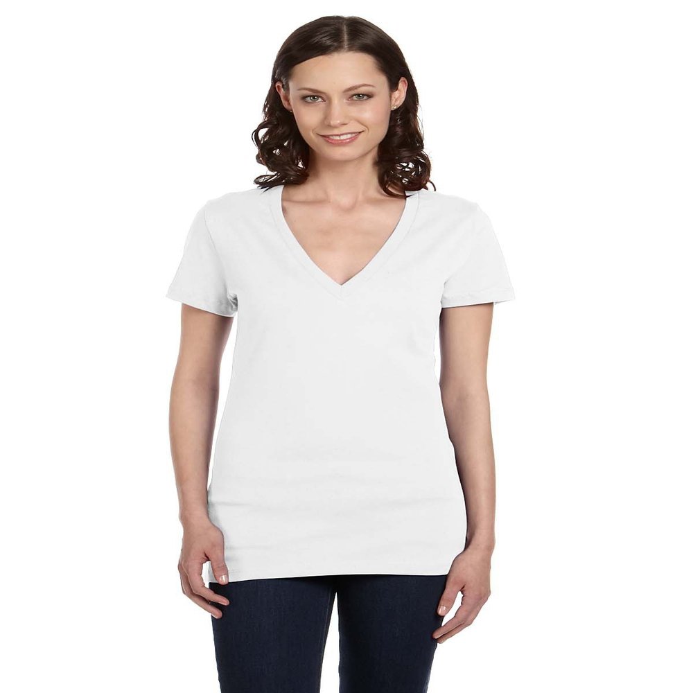 Bella + Canvas Ladies Jersey Short-Sleeve Deep V-Neck T-Shirt - WHITE - 2XL - (Style # B6035 - Original Label)