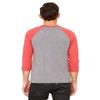 Bella + Canvas Unisex 3/4-Sleeve Baseball T-Shirt - Grey/LT RED TRB - M - (Style # 3200 - Original Label) view 2