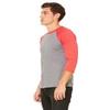 Bella + Canvas Unisex 3/4-Sleeve Baseball T-Shirt - Grey/LT RED TRB - M - (Style # 3200 - Original Label) view 3